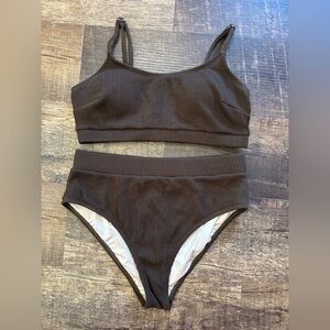 NWOT Size Medium Brown Ribbed Bikini Set